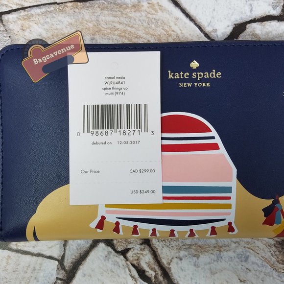 New  Spice Things Up Camel Neda Zip Around Navy Multi Wallet, Clutch Kate Spade - Picture 6 of 6